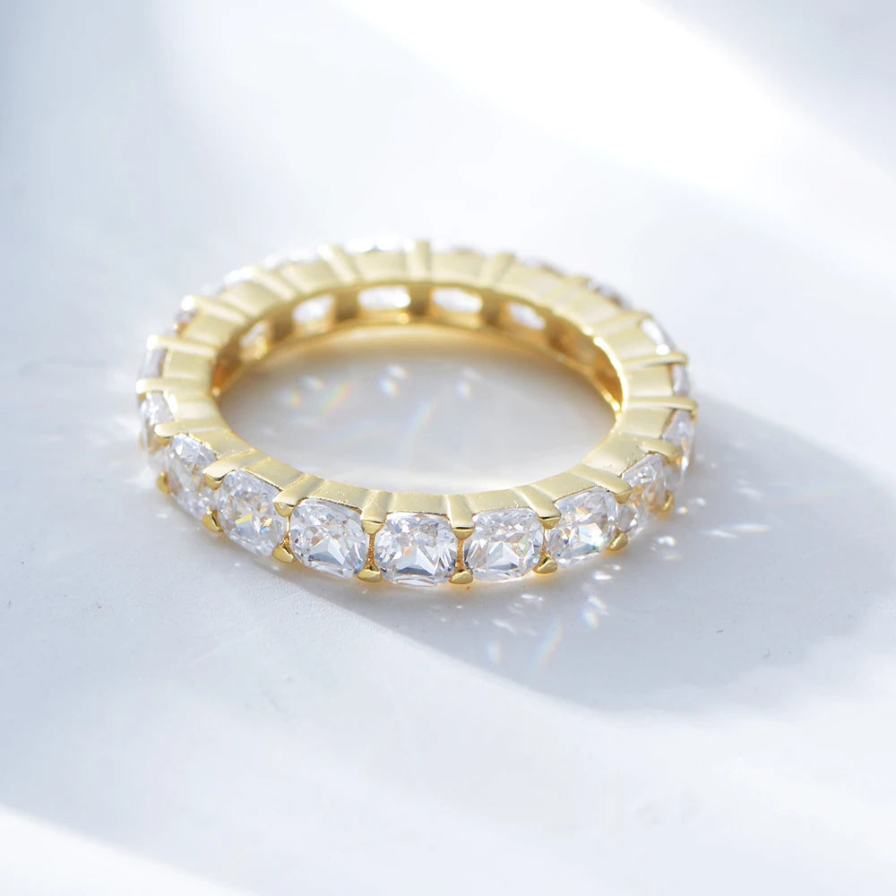 Manufacturer Wholesale Hip Hop Fashion 925 Sterling Silver Shiny Cubic Zircon Wedding Eternity Band Tennis Rings for Men Women