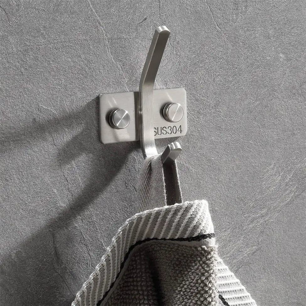 Modern Wall Mount Double Hook Rail for Bathroom & Kitchen 304 Stainless Steel Brushed Finish Easy Installation