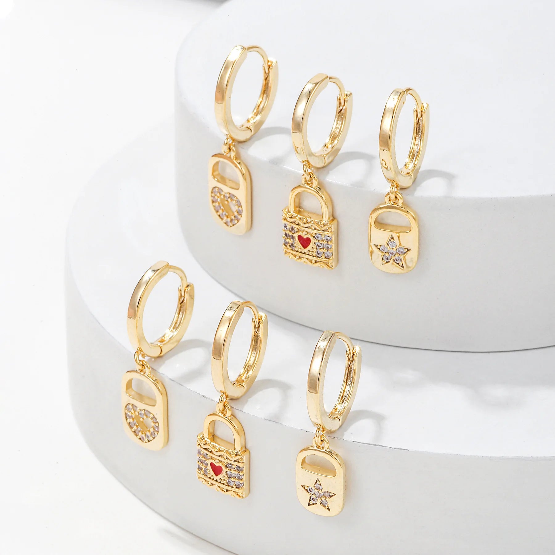 New Design 6-Pcs Earrings Set Love Lock Earrings 18K Gold Plated Jewelry Vintage Set Earrings for Women