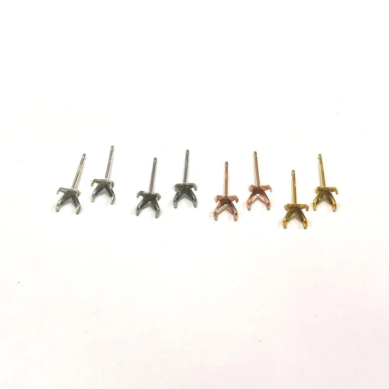 2.5mm -8mm Soild 925 Sterling Silver 4 Claw Setting Zircon Ear Studs Empty Bracket for Jewelry Making Accessories