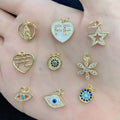 CZ8631 Mini Small 18K Gold Plated Cubic Zirconia Pave Heart Fe Faith Evil Eyes Charm Pendant  Jewelry Making Supply