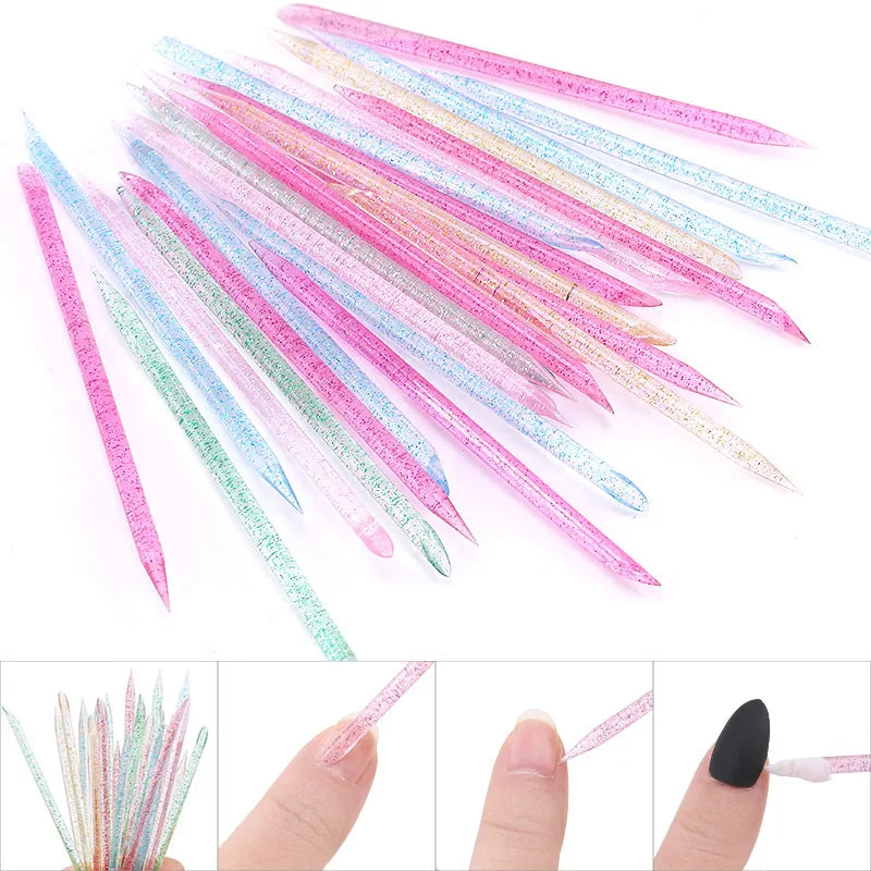 100pcs Colorful Reusable Eco-friendly Dual Ended Cuticle Pusher & Remover Dotting Drill Pen Nail Care Manicure Tools