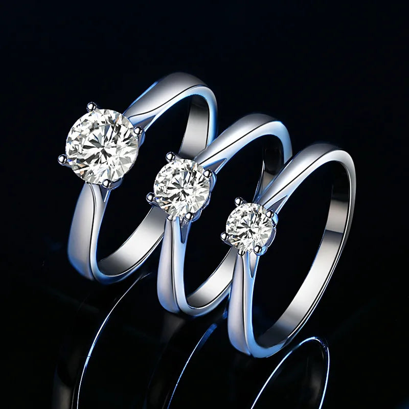 Classic Solitaire Rings White Gold Plated Prong Setting Tarnish Free 925 Sterling Silver Moissanite Promise Rings for Women