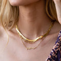 Personalized Jewelry Engraved Gold Plating Stainless Steel Custom Name Snake Herringbone Chain Necklace for Mothers Day