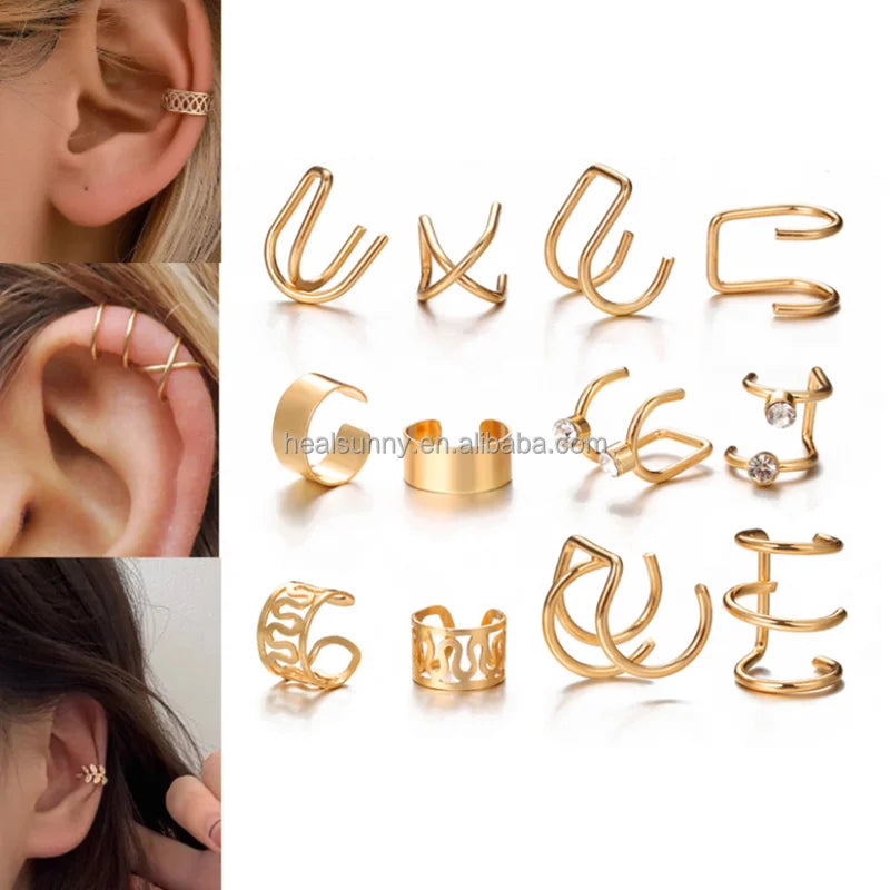Fashion Earrings No Ear Pierced Ear Cuff Clip Without Hole Gold Plated Cartilage Women Earring Clip Set