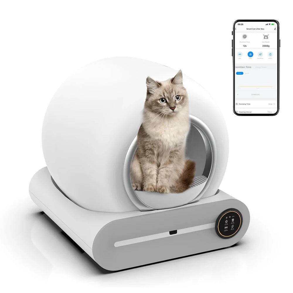 Smart Cat Litter Box with Automatic APP Control 65L+9L Large Capacity Easy Clean Self-Cleaning Cat Toilet