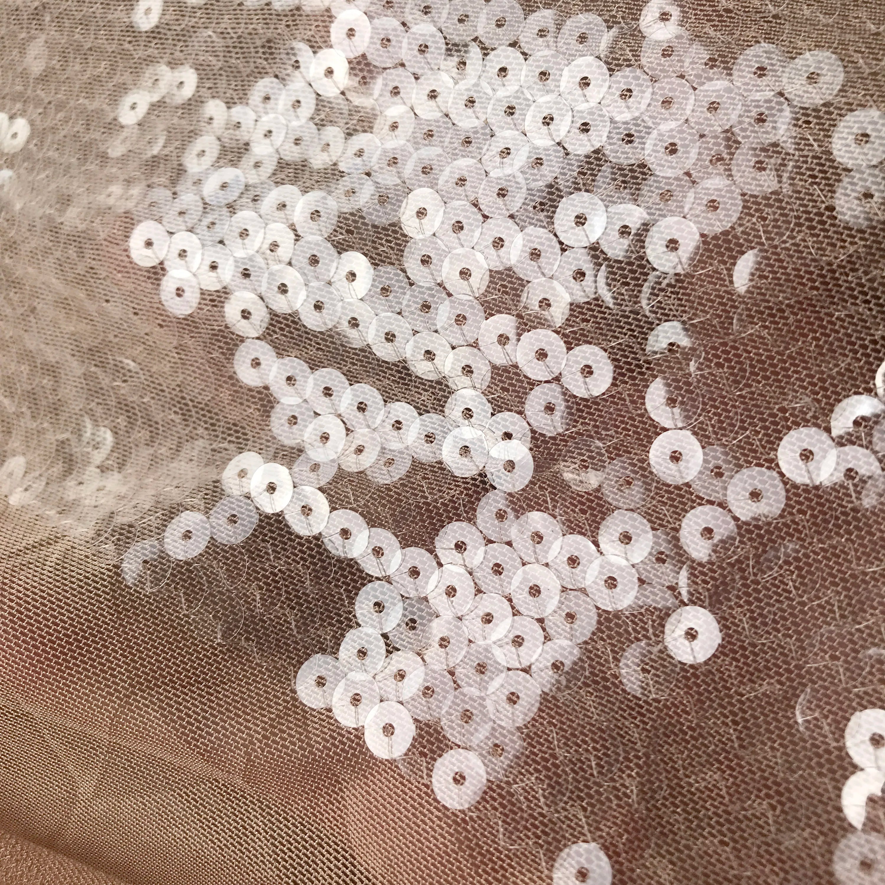 Nude 7mm Sequins Haute Couture Sheer Sequin Dress Fabric