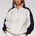 Women's Custom Winter Thick Cotton Color Block Sweatshirts Oversize Half Zip Long Sleeve Pullover Casual Style Lounge Wear