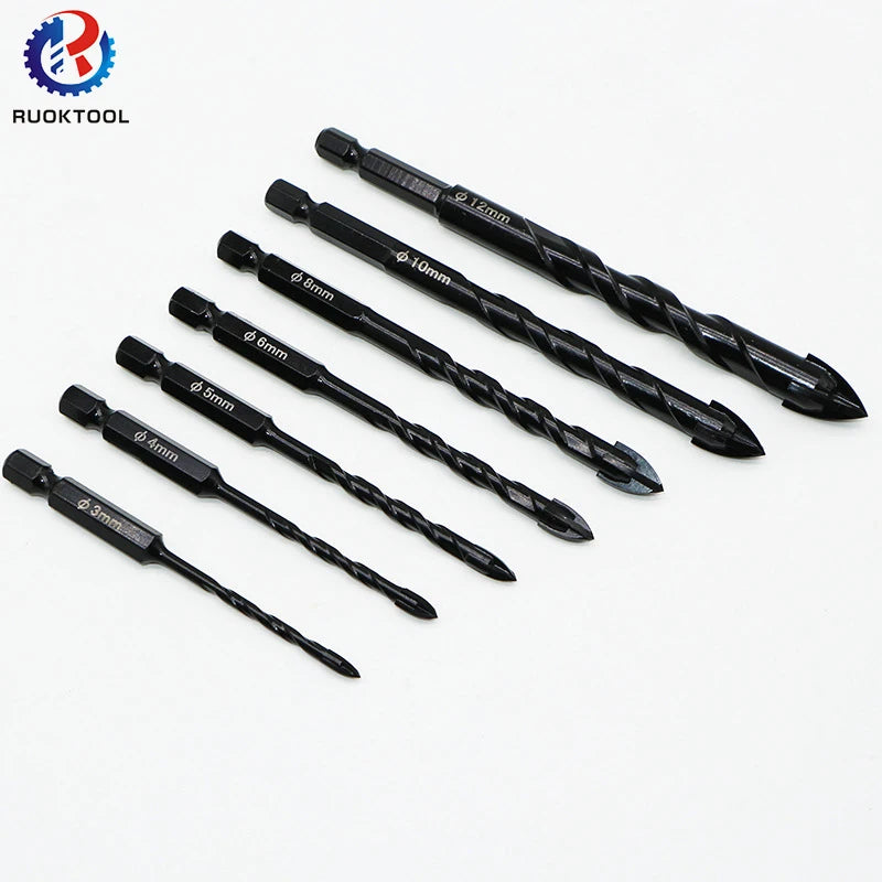 3/4/5/6/8/10/12mm Cross Hex Tile Drill Bits Set Glass Ceramic Concrete Hole Opener Hard Alloy Triangle Drill Bit for Wall Tiles