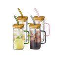 Amazons 2023 Newly Square Glass Cup With Bamboo Lid and Straw Reusable Glass Coffee Cup Glass Tumbler With Handle 400ML