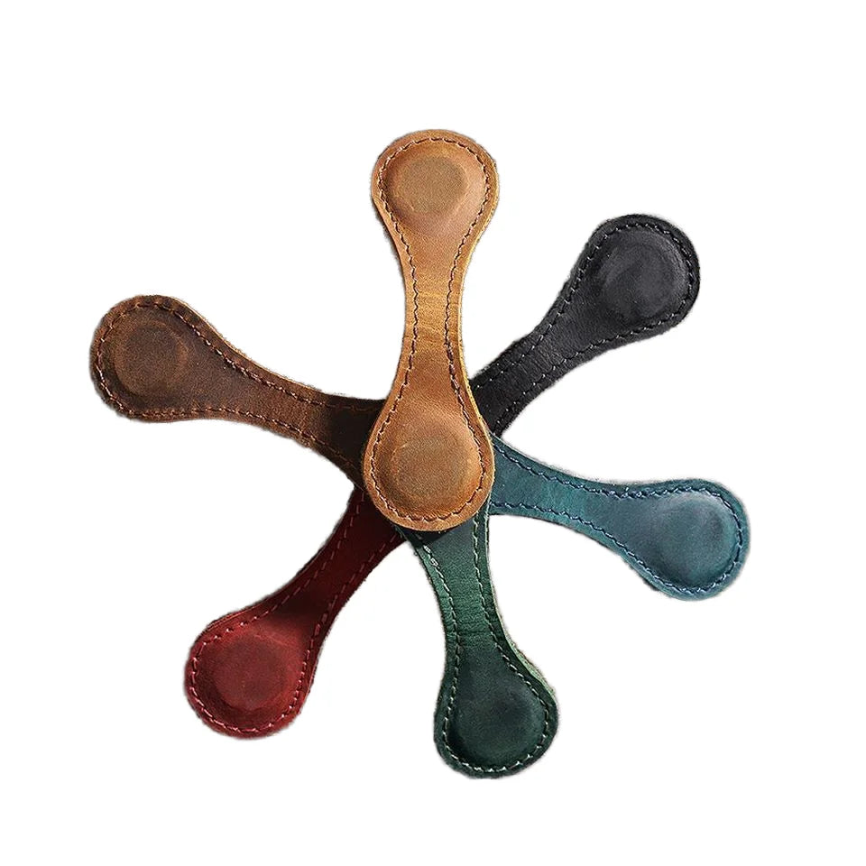 Handmade Cowhide Crazy Horse Leather Double-Sided Magnetic Bookmark Clip Creative Decoration Badge Holder Promotional Bookmarks