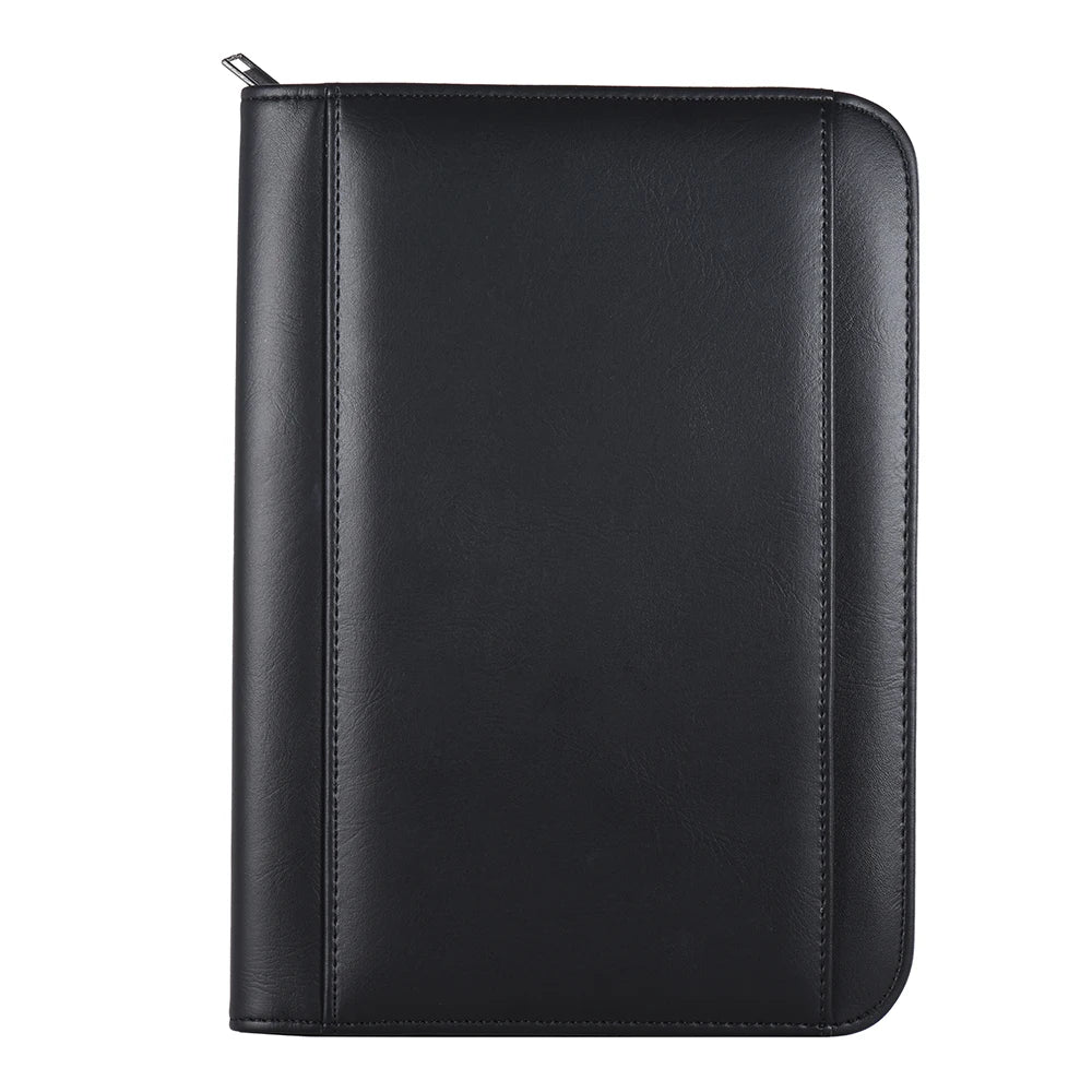 Portable Professional Business Portfolio Padfolio Folder Document Case Organizer A5 PU Leather Zippered Closure with Calculator
