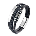 Fashion Jewelry Weave Leather Stainless Steel Two Ring Magnetic Buckle Bracelet Handmade Woven Real Leather Bracelet Bangle