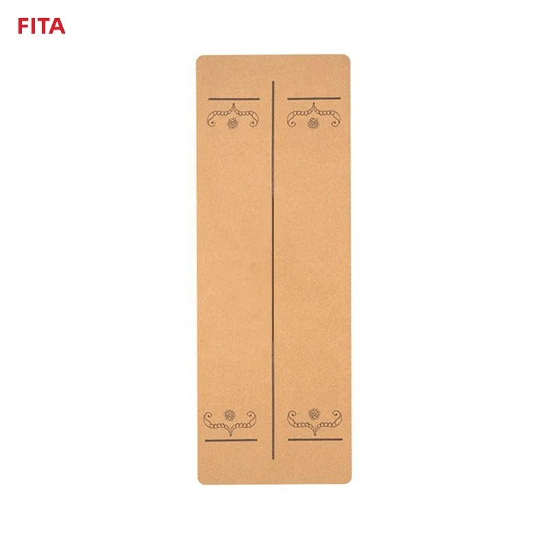 FITA ECO Friendly 5 mm Thick Home Fitness Line Positions Anti Slip Matting Custom LOGO Laser Engraved Hot Cork Rubber Yoga Mat