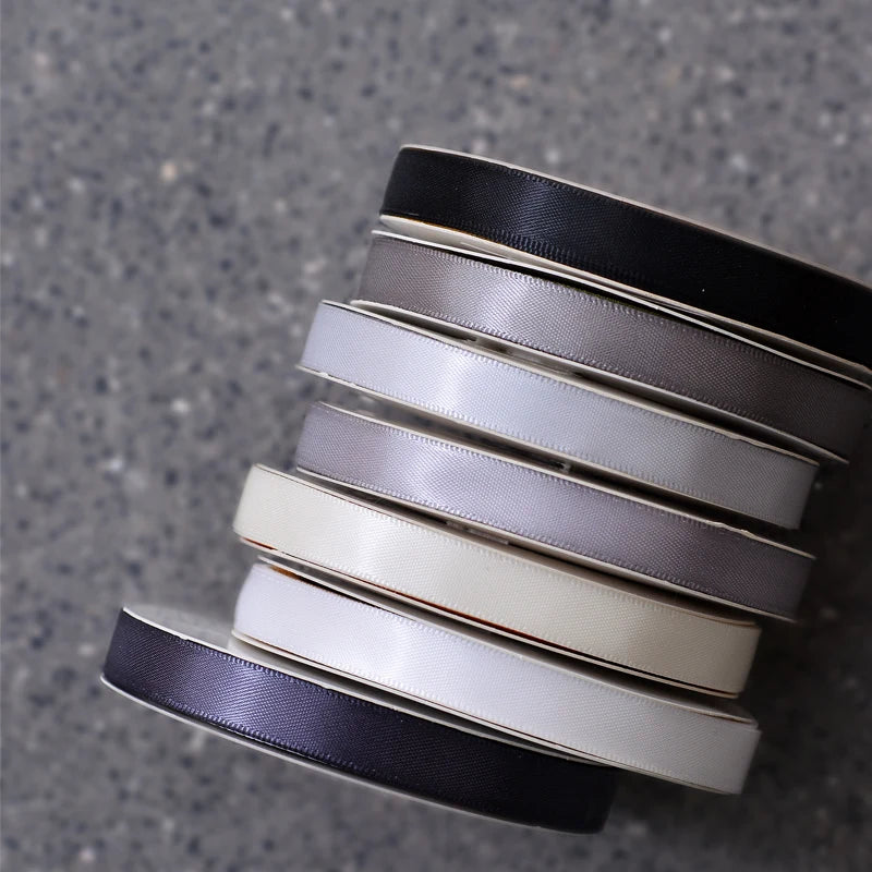 Ribest Single Faced Satin Ribbon for Clothe Hair Accessories Black and White 9MM 100Yard/Roll