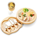 Wholesale Natural Bamboo Cheese Board Set With Slide Out Drawer 3 Small Cutting Knives ToolHeart Circle
