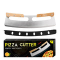 YINHAO 14inch Stainless Steel Sharp Multi-functional Pizza Slicer Knife Updated Blade Cover Double Wooden Handle Pizza Cutter