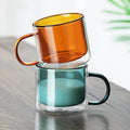12oz Clear Green Blue Double Walled Insulated Glass Coffee Mugs Handle BPA Free Dishwasher Microwave Safe Modern Design for Hot