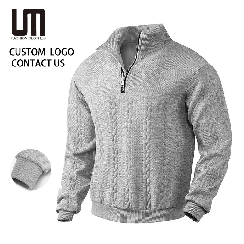 Clearance Sales Men Knit Sweatshirt - Autumn Winter Half Zip Stand Collar Casual Sport Pullover (Wholesale OEM/ODM)