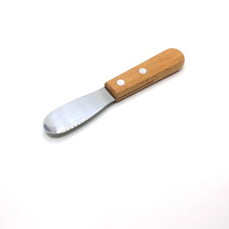 Ready to Ship Food Safe Kitchen Gadgets Butter Knife Cheese Knife with Wooden Handle with Customized Laser Logo