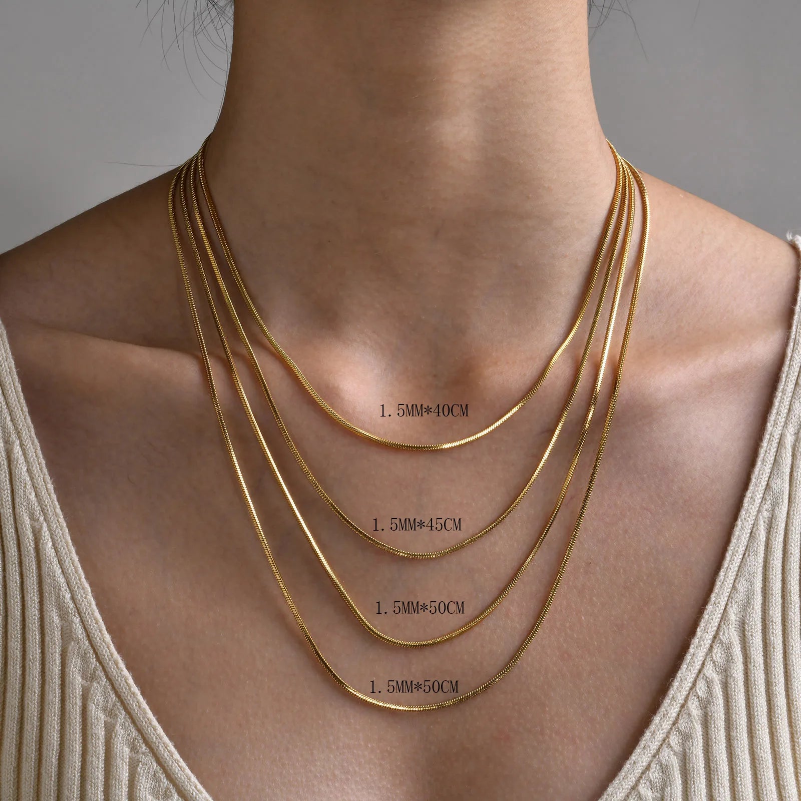 Joolim Jewelry 18K Gold Plated Dainty Square Snake Chain Necklace Stainless Steel Jewelry Wholesale 1.5/2mm