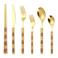 RUIKAISI Wholesale Bamboo Shape Plastic Handle Black Gold Flatware Stainless Steel Cutlery