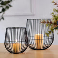 Simple Nordic Style Bowl Shape Iron Black Wire Candle Holder Lantern on Tabletop