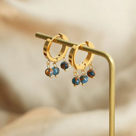 French Style Elegant Titanium Steel Fashion Earrings Stainless Steel 18k Gold Earrings Natural Stone Hoop Earrings for Women