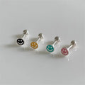Multicolour Small Smiling Face Cute Jewelry Screw Buckle 925 Sterling Silver Stud Earrings Women