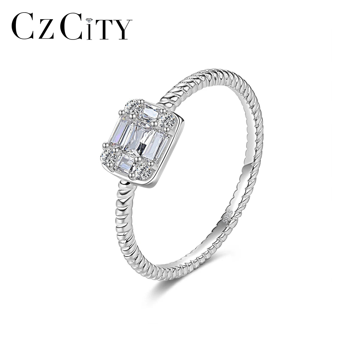 CZCITY Trendy Sterling Silver Classic Cubic Zirconia Jewelry Gift Ring for Women Wholesale Finger Jewelry