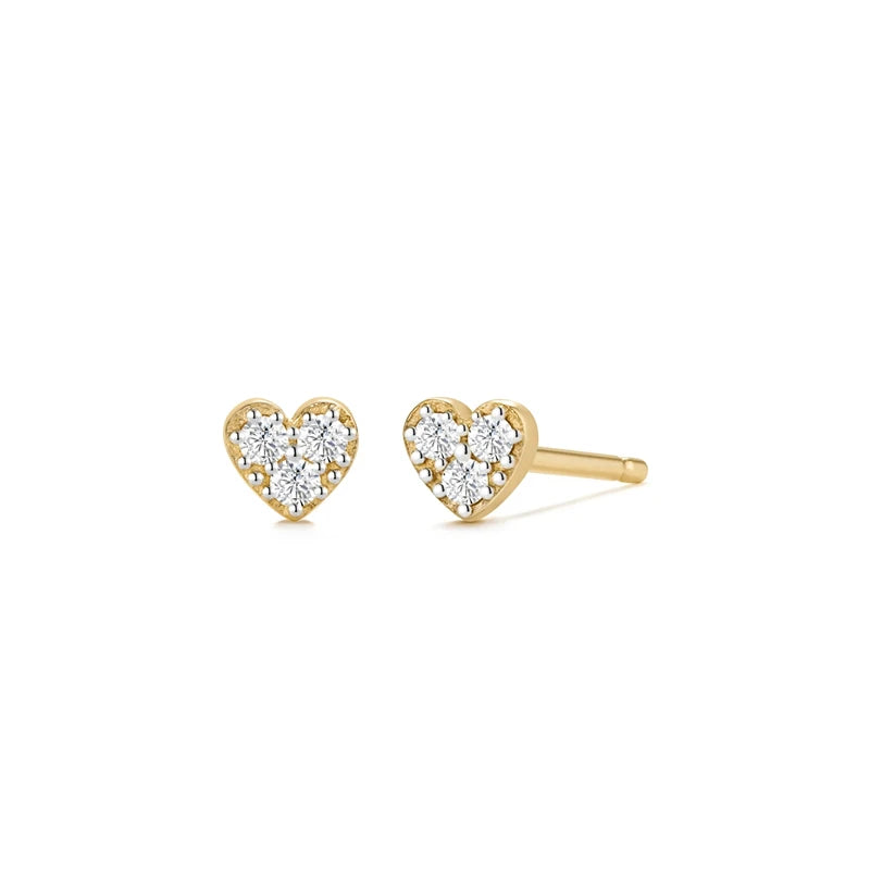 Fashion Jewelry Earrings 925 Sterling Silver Heart Earrings Small Zircon Gold Plated Stud Earrings for Women