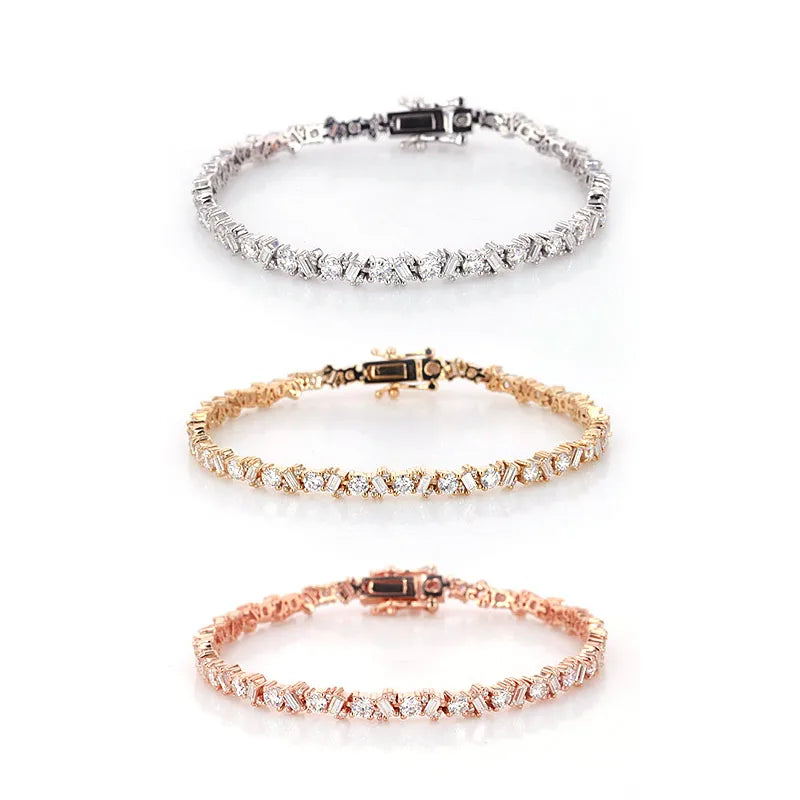 2025 Hot Sale 10k Gold Moissanite Confetti Bracelet 1.5*3 mm Baguette Cut Bracelet Jewelry for Women