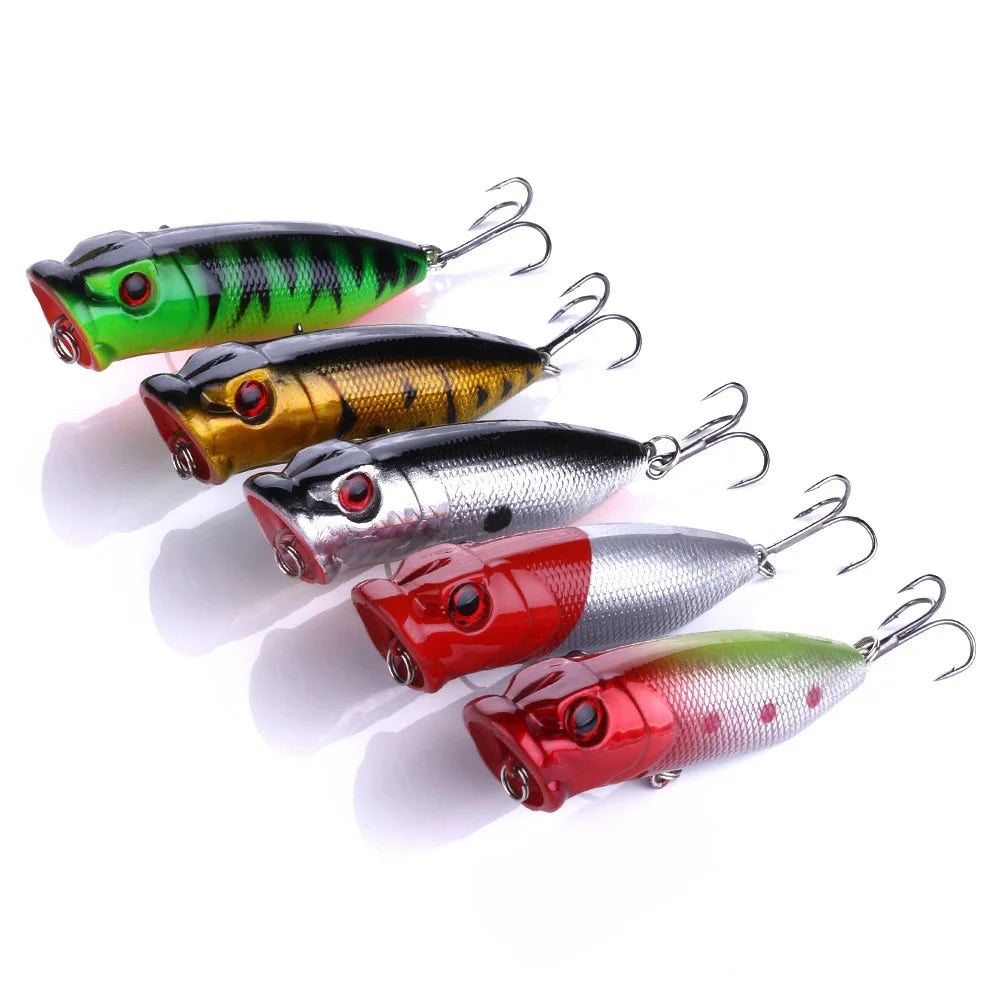 Newup Wholesale 12G 6.5CM Custom Fishing Lure Hard Popper Lure Top Water Fishing Bait Trolling Plastic Lure With Double Hooks