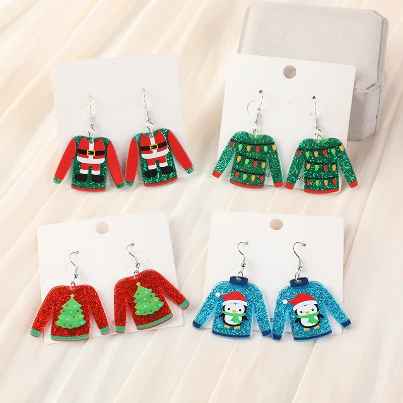 1 Pair Christmas Women Drop Earrings Acrylic Cute Ugly Sweater Fashion Jewelry for Woman Girl Holiday Birthday Gift