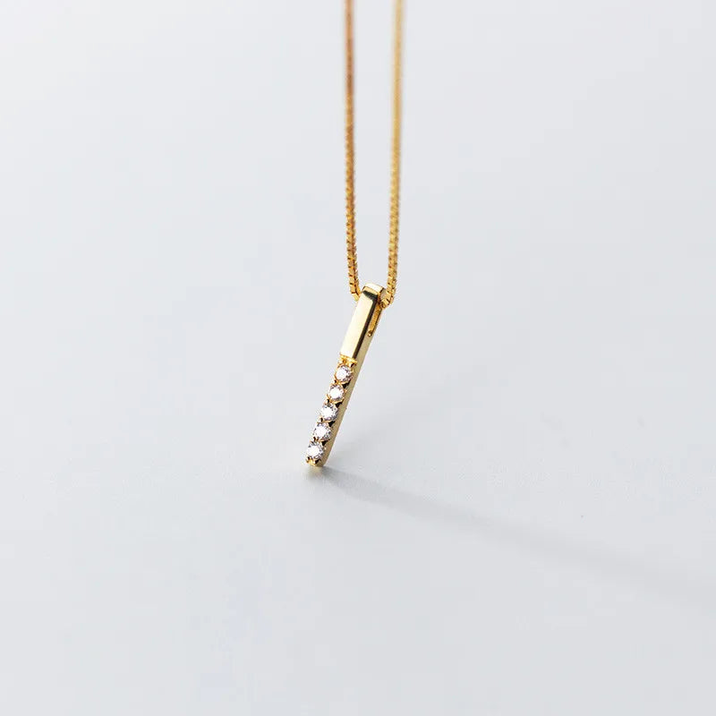 American European Fashion 925 Sterling Silver Necklace Row Drill Stick Shaped Zircon Diamond Gold Plated Necklaces Women