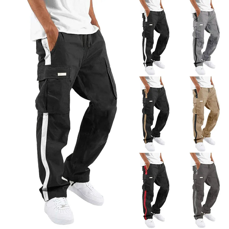 RNSHANGER Men's Street Casual Cargo Pants Casual Hip Hop Sports Pants With Pocket Spring Summer Wide Leg Thin Pants