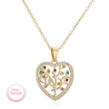 SSeeSY Mothers Valentines Day Gift Custom 18K Gold Plated Fashion Jewelry Heart Shape Tree of Life Zircon Brass Pendant Necklace