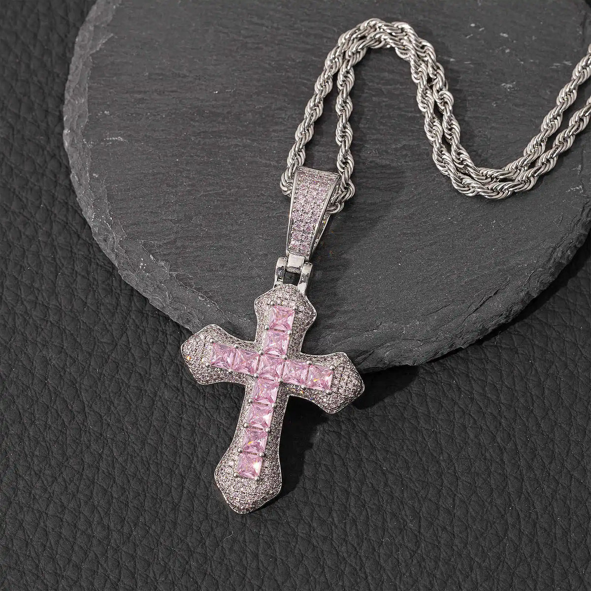 Retro Style Gold Plated Cross Necklace with Multicolor Pendant Women's Big Size Iced Out Jewelry MegaBDM