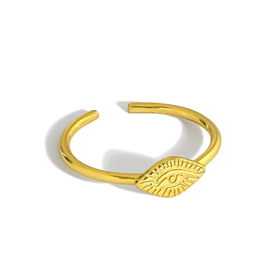 Trendy Evil Eye Ring Wholesale 925 Sterling Silver Jewelry Gold Plated Jewelry Adjustable Ring for Women