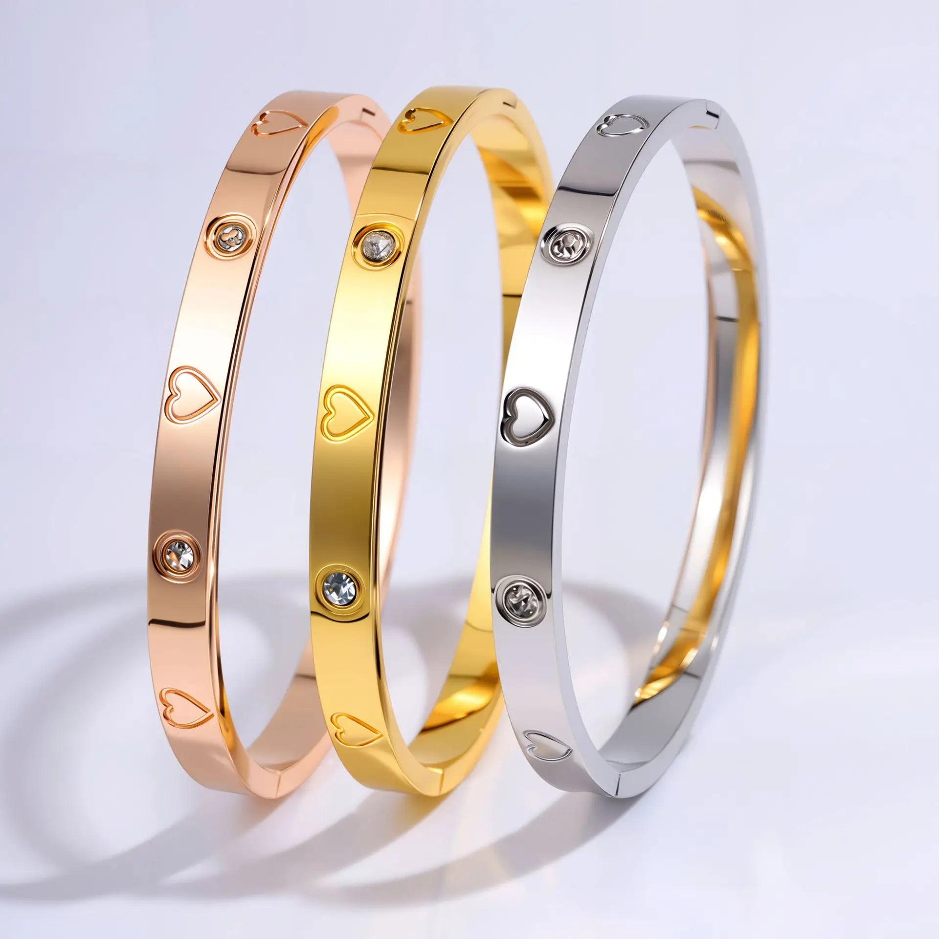 Senior Women's Titanium Steel Fashion Bracelet with Heart Design Cut Zircon Daily Wear for Parties Shows Personal Love Sense
