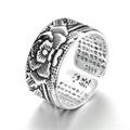 Vintage Thai Anemone Open Heart Sutra Couple Ring Lotus Ring Feng Shui Brave Troops Wealth Lucky Carving Open Adjustable Rings