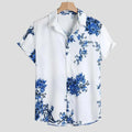 RNSHANGER Summer Vintage Shirts Men's National Style Design Short Sleeve Lapel Neck Slim Blouse Men's Casual 3D Printing Shirts