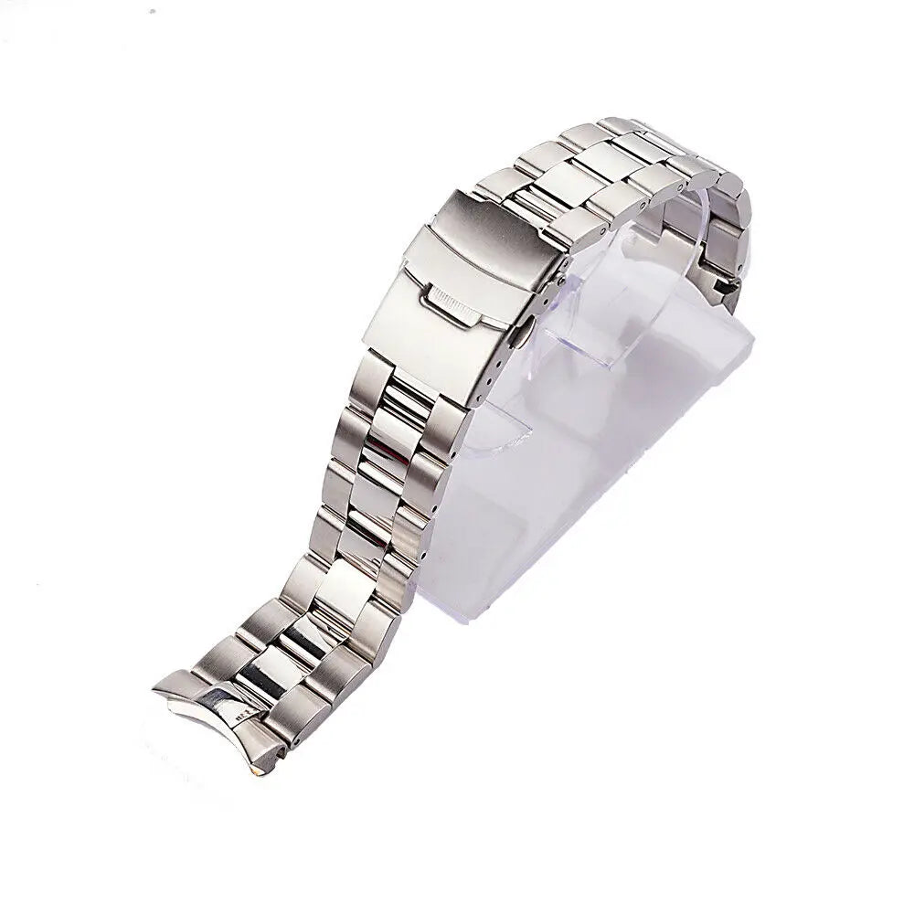 For Seiko SKX 007/009 22mm Silver Middle Polish 316L Steel Solid Curved End Links Luxury Breathable Watch Band Strap Bracelet