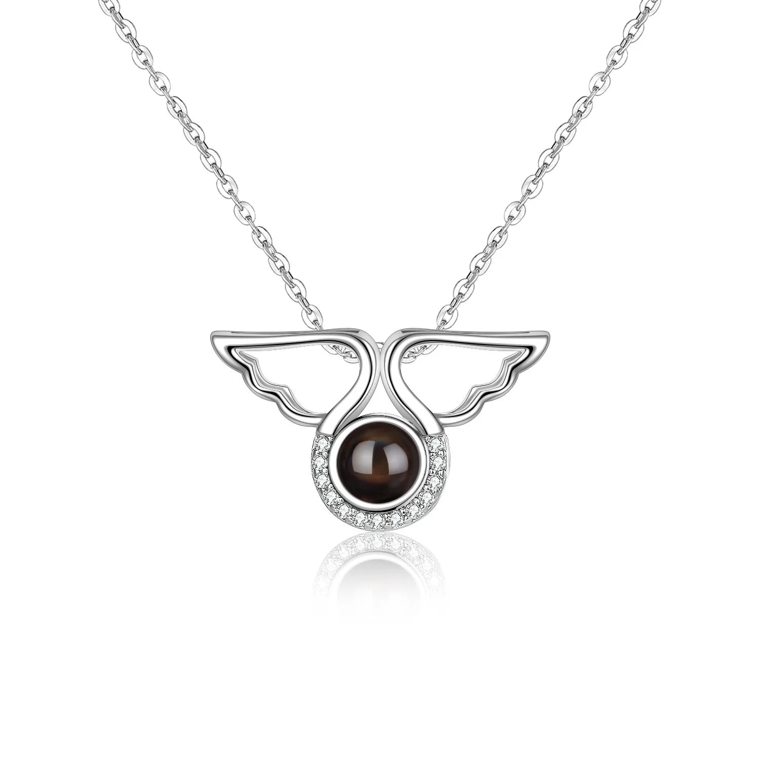Custom 925 Sterling Silver Angel Wings Necklace with Language Stones-Exquisite Personalized Jewelry