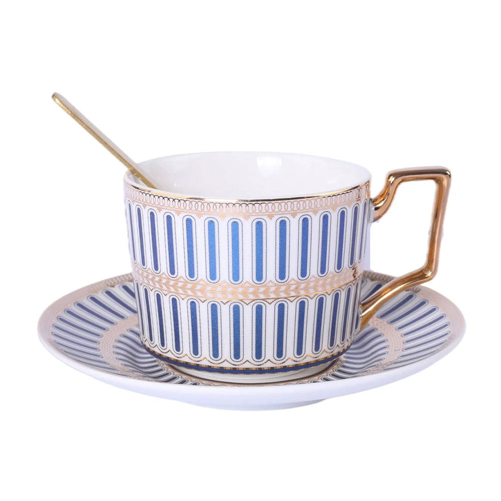 Nordic Style Elegant Gold Ceramic Afternoon Coffee Tea Cup and Saucer Sets With Spoon