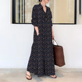 Plus Size Women Floral Shirt Dress Maxi Length Long Sleeve Pocketed Abaya New Female Loose Casual Dresses