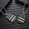 Personalized Retro Waterproof Engraving Black Blank Stainless Steel Zircon Inlay Geometric Link Pendant Necklace Jewelry