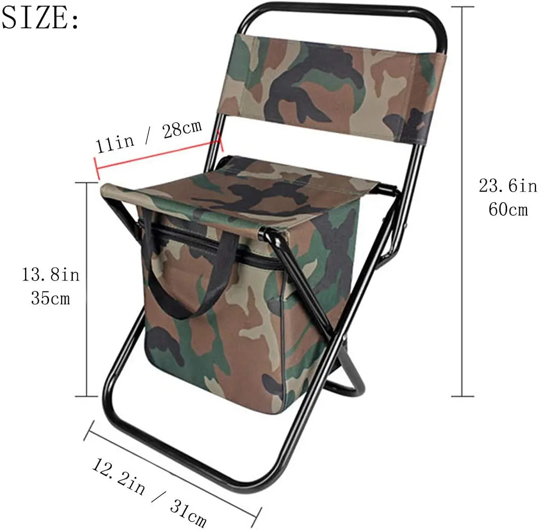 WOQI Aluminum Folding Camouflage Fishing Chair with Cooler Bag Lightweight Outdoor Camping Stool for Park Use