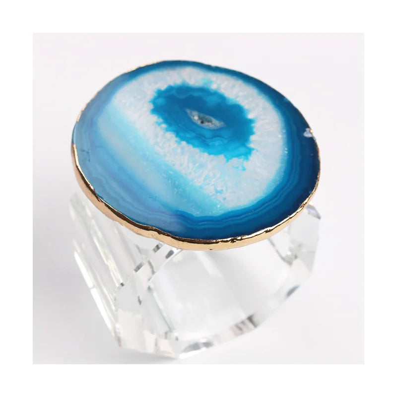 High-grade Blue Natural Stone Agate Napkin Buckle