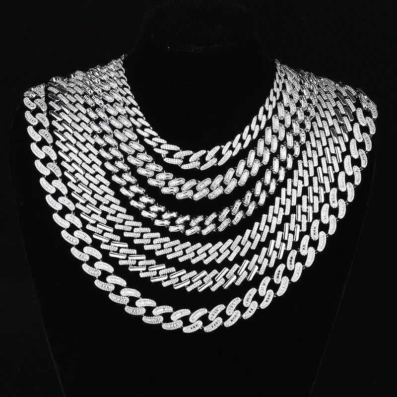 Hip Hop Jewelry 13mm Silver Plated Iced Out Cuban Chain Zircon Claw Necklace Custom Wedding Party Unisex